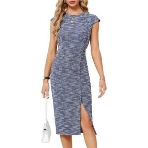 Jasambac Shimmer Tweed Bodycon Midi Dress Wrap Split‎ Hem women’s Size Small